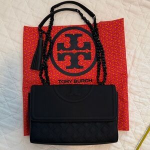 Tory Burch Matte Black Large Fleming Bag
